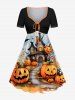 Tenue assortie grande taille pour couple, motif château de citrouilles et chauve-souris, pour Halloween - Noir 
