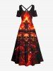 Halloween Skulls Fire Flame Rose Flower Cross Print Plus Size Matching Outfit For Couples -  