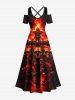 Halloween Skulls Fire Flame Rose Flower Cross Print Plus Size Matching Outfit For Couples -  