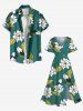 Flowers Leaf Print Plus Size Matching Hawaii Beach Outfit For Couples -  