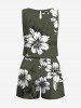 Plus Size Flowers Leaf Tropical Leaf Print Cinched Hawaii Romper -  