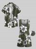 Plus Size Flowers Leaf Tropical Leaf Print Cinched Hawaii Romper -  
