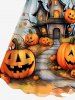 Plus Size Halloween Pumpkin Castle Bat Print Cinched Dress -  