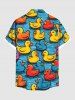 Chemise hawaïenne grande taille à boutons et poches, imprimé canards colorés, pour homme - Bleu Ciel 5XL