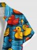 Chemise hawaïenne grande taille à boutons et poches, imprimé canards colorés, pour homme - Bleu Ciel 5XL
