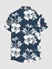 Chemise hawaïenne grande taille à imprimé feuilles d'hibiscus et feuilles tropicales, avec poches et boutons, pour homme - Bleu Marine 5XL
