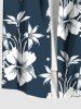 Chemise hawaïenne grande taille à imprimé feuilles d'hibiscus et feuilles tropicales, avec poches et boutons, pour homme - Bleu Marine 5XL