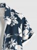 Chemise hawaïenne grande taille à imprimé feuilles d'hibiscus et feuilles tropicales, avec poches et boutons, pour homme - Bleu Marine 5XL