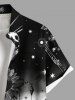 Plus Size Galaxy Sunflowers Star Ombre Print Buttons Pocket Hawaii Shirt For Men -  