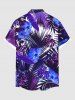 Chemise hawaïenne grande taille à imprimé feuilles tropicales et fleurs d'hibiscus, avec poches et boutons, pour homme - Bleu Marine 5XL