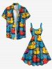 Plus Size Colorful Ducks Print Hawaii Tank Dress -  