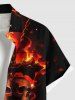 Plus Size Halloween Skulls Fire Flame Rose Flower Cross Print Buttons Pocket Shirt For Men -  