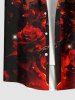 Plus Size Halloween Skulls Fire Flame Rose Flower Cross Print Buttons Pocket Shirt For Men -  
