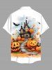 Plus Size Halloween Pumpkin Castle Bat Print Buttons Pocket Shirt For Men -  