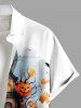 Plus Size Halloween Pumpkin Castle Bat Print Buttons Pocket Shirt For Men -  