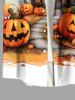 Plus Size Halloween Pumpkin Castle Bat Print Buttons Pocket Shirt For Men -  