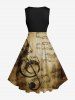Robe trapèze style hawaïen vintage des années 1950, grande taille, effet vieilli, motif symboles musicaux ombrés - Noir 3X