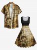 Plus Size Distressed Ombre Music Symbol Print Hawaii Vintage 1950s Swing A Line Dress -  