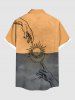 Plus Size Sun Moon Hand Contrast Colorblock Print Button Pocket Shirt For Men -  