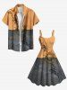Plus Size Sun Moon Hand Contrast Colorblock Print A Line Tank Dress -  