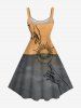 Plus Size Sun Moon Hand Contrast Colorblock Print A Line Tank Dress -  