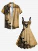 Plus Size Distressed Skull Flower Print Halloween A Line Tank Dress -  