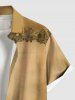 Plus Size Distressed Skull Flower Print Halloween Button Pocket Shirt For Men -  