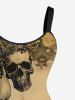 Plus Size Distressed Skull Flower Print Halloween A Line Tank Dress -  