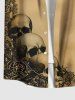 Plus Size Distressed Skull Flower Print Halloween Button Pocket Shirt For Men -  