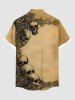 Plus Size Distressed Skull Flower Print Halloween Button Pocket Shirt For Men -  
