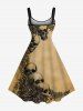 Robe trapèze grande taille à imprimé tête de mort et fleurs pour Halloween - Bronze 4X