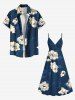 Plus Size Flower Leaf Branch Print Hawaii Surplice A Line Cami Dress -  