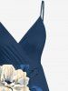 Robe caraco trapèze à imprimé floral, feuilles et branches, grande taille, style hawaïen - Bleu Ciel 3X