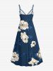 Robe caraco trapèze à imprimé floral, feuilles et branches, grande taille, style hawaïen - Bleu Ciel 3X