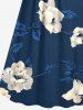 Robe caraco trapèze à imprimé floral, feuilles et branches, grande taille, style hawaïen - Bleu Ciel 3X