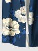 Plus Size Flower Leaf Branch Print Hawaii Button Pocket Shirt For Men -  