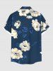 Plus Size Flower Leaf Branch Print Hawaii Button Pocket Shirt For Men -  