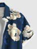 Plus Size Flower Leaf Branch Print Hawaii Button Pocket Shirt For Men -  
