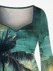 Robe asymétrique grande taille à imprimé carte marine et cocotiers Hawaïenne froncée à col montant - Vert XS