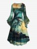 Robe asymétrique grande taille à imprimé carte marine et cocotiers Hawaïenne froncée à col montant - Vert XS