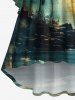 Robe asymétrique grande taille à imprimé carte marine et cocotiers Hawaïenne froncée à col montant - Vert XS