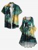 Plus Size Coconut Tree Sea Map Print Hawaii Ruched High Low Asymmetric Dress -  