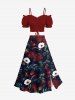 Plus Size Flower Leaf Branch Print Hawaii Split A Line Skirt -  