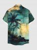 Plus Size Coconut Tree Sea Map Print Hawaii Button Pocket Shirt For Men -  