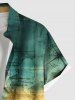 Plus Size Coconut Tree Sea Map Print Hawaii Button Pocket Shirt For Men -  