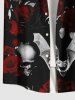 Chemise grande taille à imprimé tête de mort, chauve-souris, rose, Halloween, boutonnée et poche pour homme - Noir M