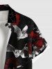 Chemise grande taille à imprimé tête de mort, chauve-souris, rose, Halloween, boutonnée et poche pour homme - Noir M