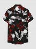 Chemise grande taille à imprimé tête de mort, chauve-souris, rose, Halloween, boutonnée et poche pour homme - Noir 3XL