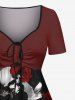 Plus Size Skull Bat Rose Flower Print Halloween Cinched A Line Dress -  