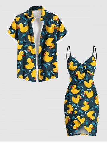 Duck Water Drop Print Plus Size Matching Hawaii Beach Outfit For Couples - BLACK